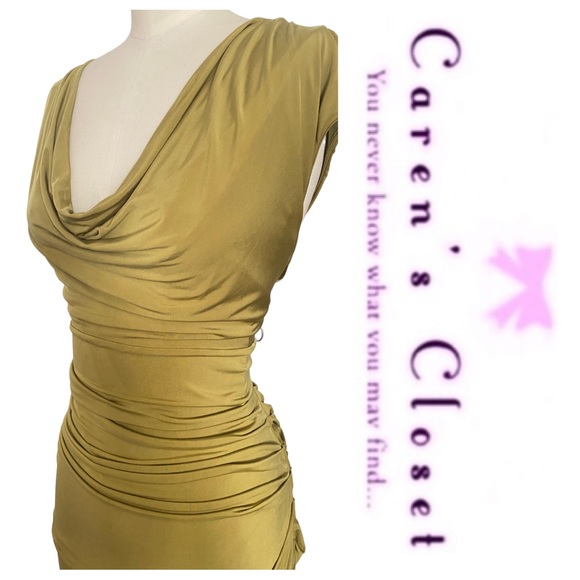 Andrew Marc Gold Stretch Jersey Ruched Body-con Cocktail Dress - Picture 5 of 10